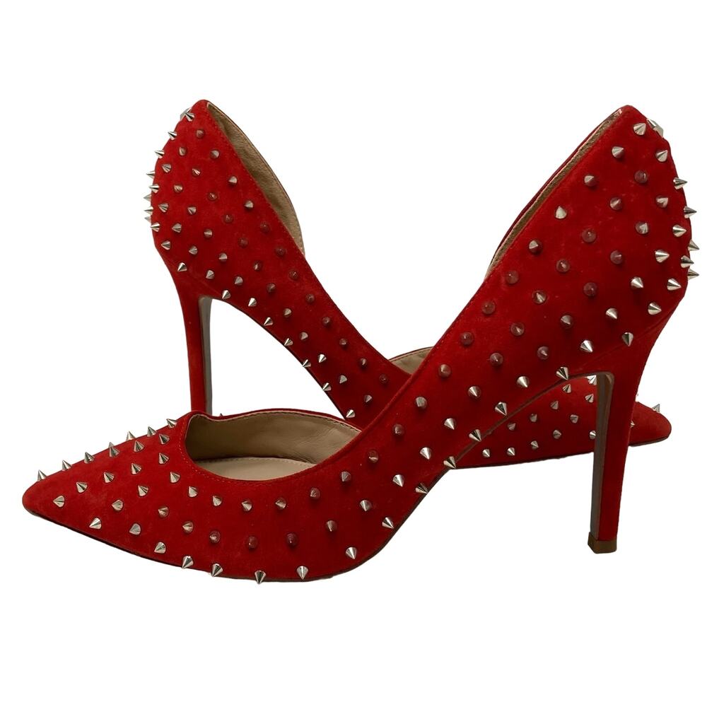 Sam Edelman Hadlee Red Pointed-Toe Studded Suede D'Orsay Pumps In Candy Red 9.5